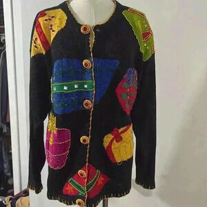 Vintage Ugly Christmas Sweater Embroidered Size L